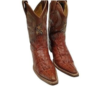 Cowboy Western Boots Brown Alligator Embossed‎ Leather Gator Childrens 10.5